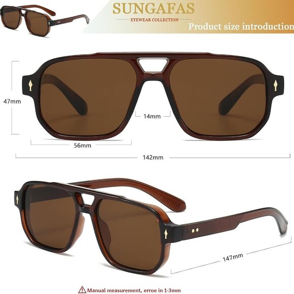 Retro Square Aviator Sunglasses Women Men Vintage 70s Fashion UV Protection - Picture 6 of 6